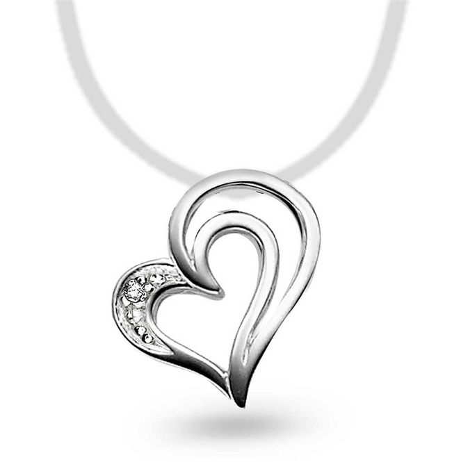 Hovedbilde Hvitt gull anheng med diamant ...