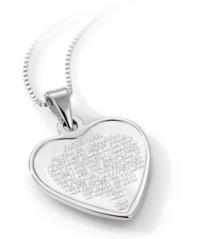 Pia & Per malt rose og fader vår, anheng med kjede i sølv.