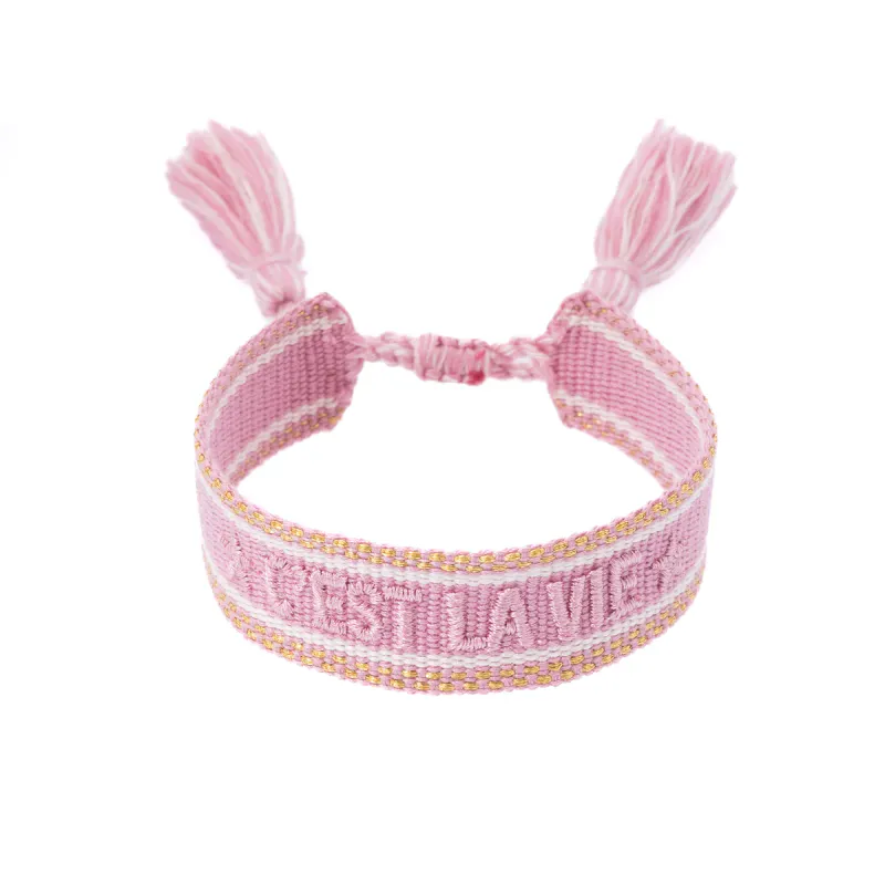 DARK Vevd vennskaps armbånd C`est la vie rosa med gull