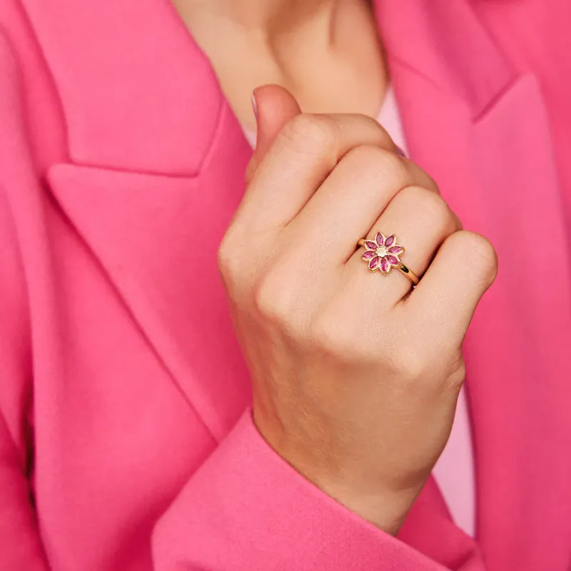 Lush ring rosa zirkoner forgylt sølv