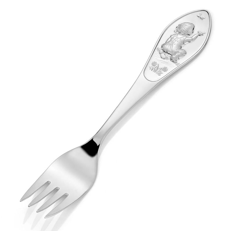 Eik Du som metter liten fugl bestikksett 3 deler i sølv til pike