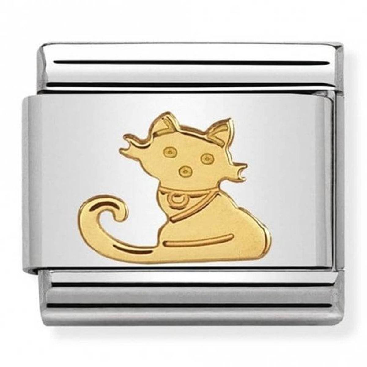 Nomination Katt Links i stål med 18K gull