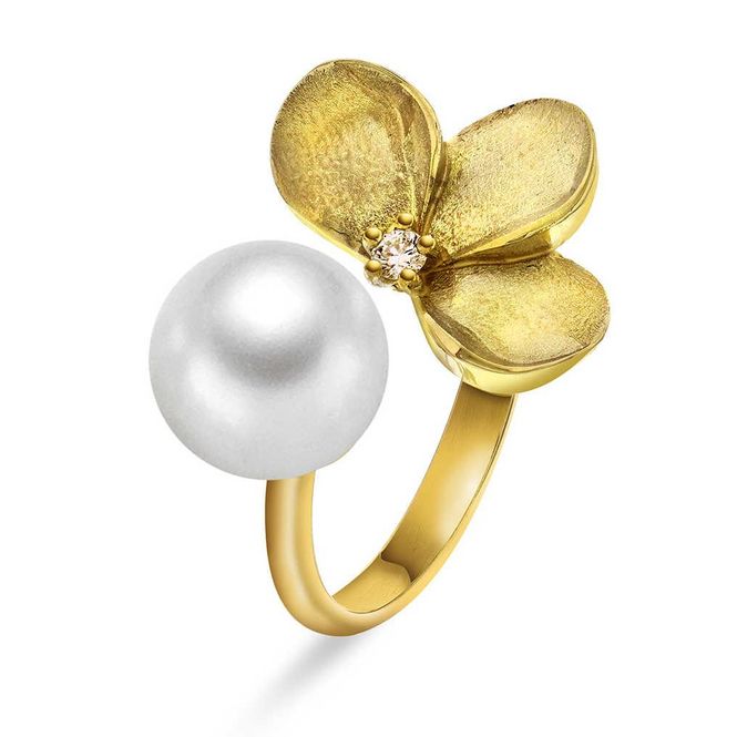 Hovedbilde EC blomst gult gull ring med ...