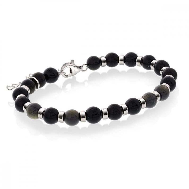Armbånd i sølv med obsidian 6 mm